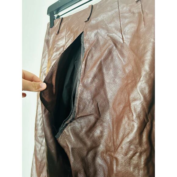 VEDA Brown Leather Trousers Zip Up Fly Button Closure Wide Leg Pants Size 4 - Picture 15 of 16